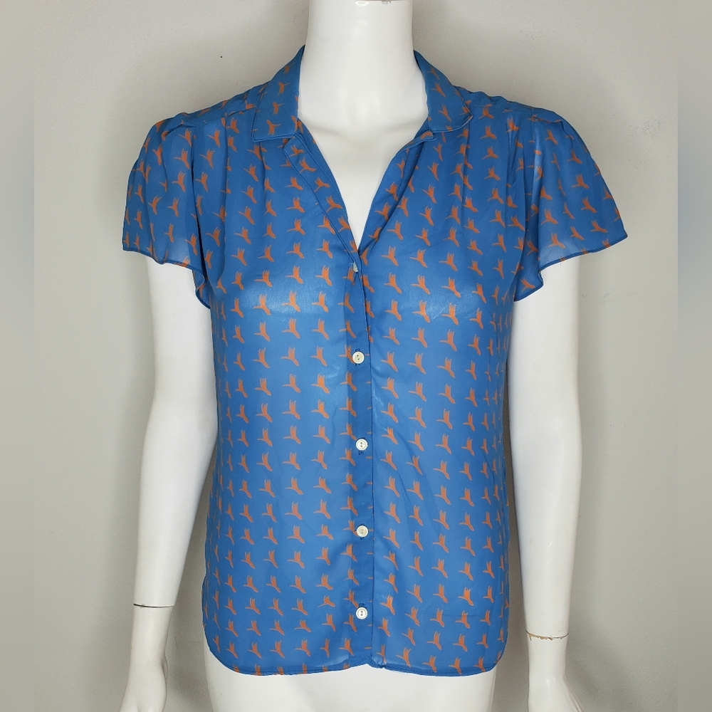 Vintage Campus Casuals Blue and Orange Patterned Women's Top